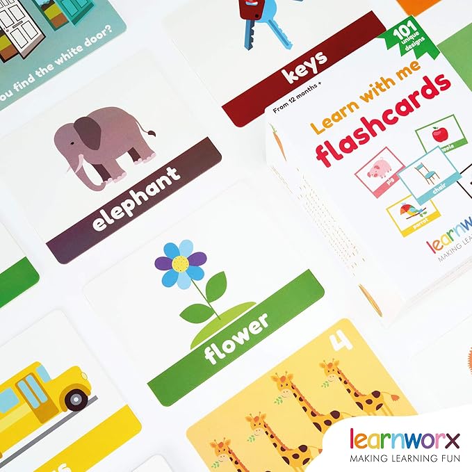 LearnWorx 101 Baby Flash Cards for Toddlers 1-3 | Award Winning First Words Toddler Flash Cards | Speech Toys Help Learn Objects, Numbers & Play Games - Big Toddler Learning Flashcards Preschool Kids