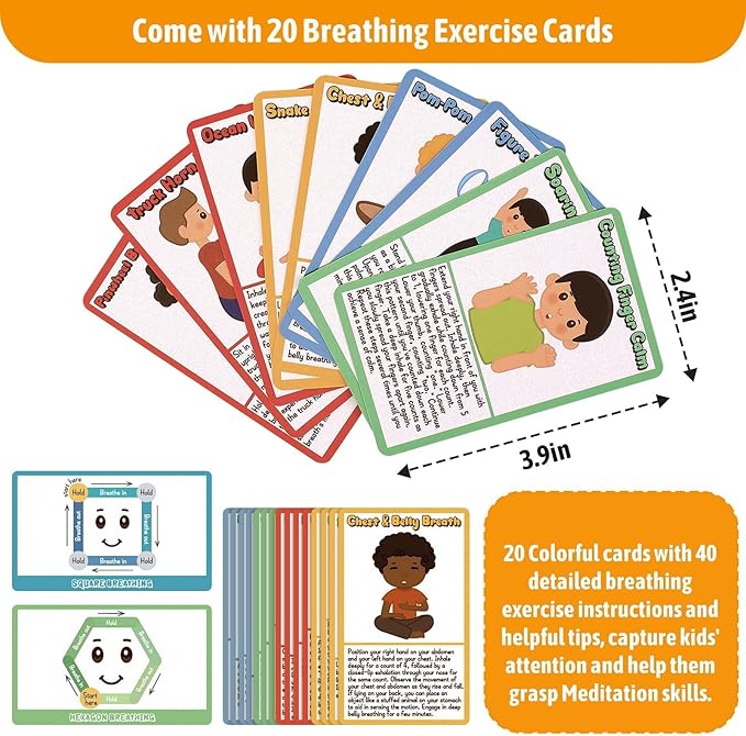 Garybank Calm Down Corner Game for Kids - Tic Tac Toe with 20 Breathing Exercises Cards for Anxiety Relief, Mindfulness Cards Game for Kids, Calming Corner Supplies for Children Positive Affirmation