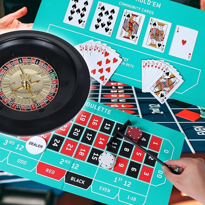 GOTHINK Roulette Wheel Game Set, Includes Roulette and Texas Hold’em Poker, Perfect for Parties and Holidays, Get for a Fun Casino Night! (Classic)