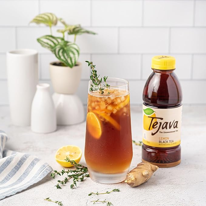 Tejava Lemon Black Iced Tea, 6 Pack, 16.9oz PET Bottles, Unsweetened, Non-GMO, Kosher, No Sugar or Sweeteners, No calories, No Preservatives, Brewed in Small Batches