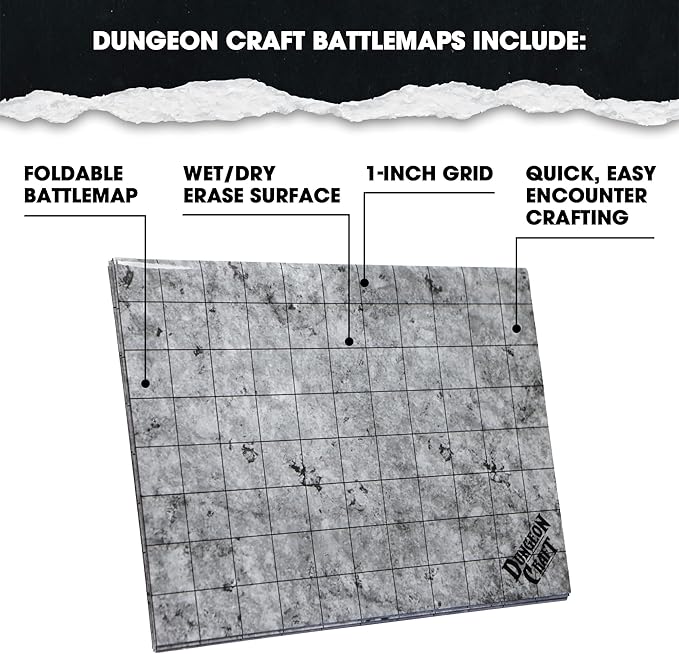 DUNGEON CRAFT Battle Map for DND & RPG – Double-Sided Gloss Laminated 24"x33" Mat with 1" Grid – Wet/Dry Erase Tabletop Terrain – City Pack