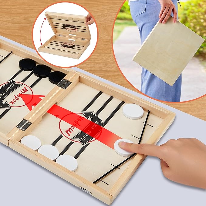 Fast Sling Puck Game - 2 in1 Chess Board and Desktop Battle Super Winner Game,Fast Action Wooden Air Hockey Board Game,Adults and Kids Family Friend Funny Slingshot Game Toys