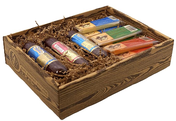 Gift Basket Village Classic Meat and Cheddar Cheese Gift Box - Gourmet Birthday Gifts for Men, Charcuterie Boards, Premium Artisanal Selection for Meat Lovers, Ideal for Holiday & Corporate