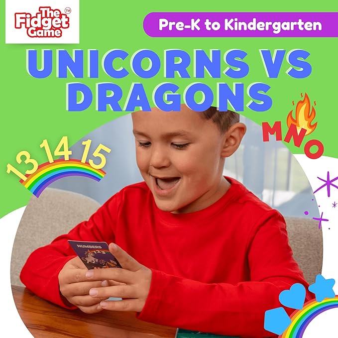 THE FIDGET GAME Unicorns vs Dragons, Fun Educational ABC Toys to Learn Alphabet, Numbers, Shapes & Colors, Interactive Learning Tools for Pre-K & Kindergarten