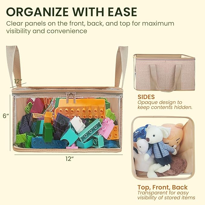 holay 2 Pack Storage Bins PVC Boxes with Transparent Lid & Handles - Durable & Foldable - Multi-Purpose Organizer for Clothes, Books, and More (Brown, Medium)