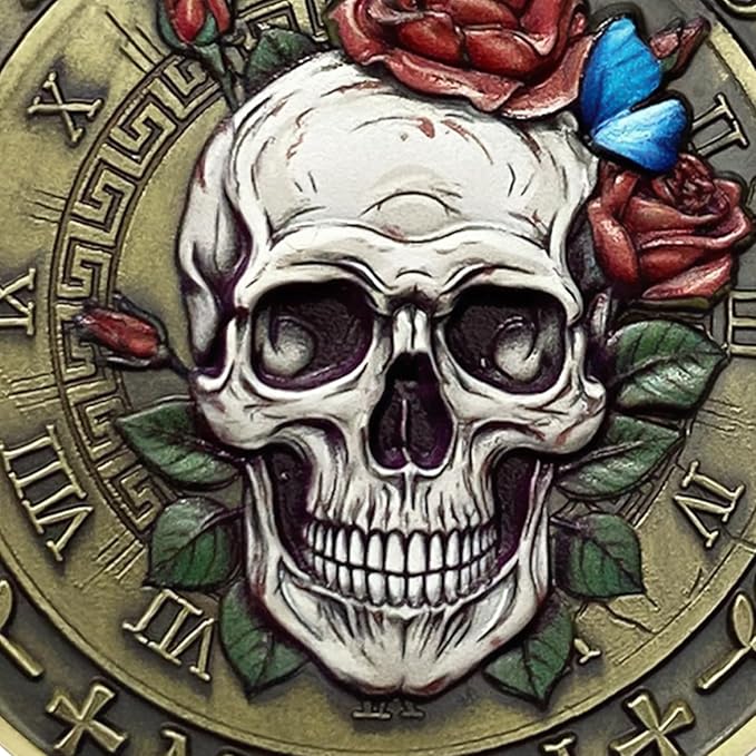 Memento Mori Coin Momento Mori Coin Skull Coin Stoic Gifts Memento Mori Calendar Living Memento Mori Amor Fati Coin (Moth Rose Skull)