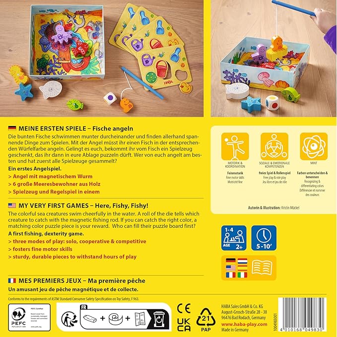 HABA Magnetic Fishing Game - Here Fishy Fishy, My Very First Games Learning Toys & Preschool Toys for Ages 2 and Up, German Box