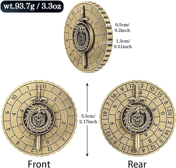 Spinner DND Dice, 7-in-1 Dragon Sword Metallic D&D Dice, Dragon Roulette Dice Spinner for DND Dice Set, DND Gifts with Gift Box, Role Playing Board Game Accessories, DND Dice Set Gifts, Bronze
