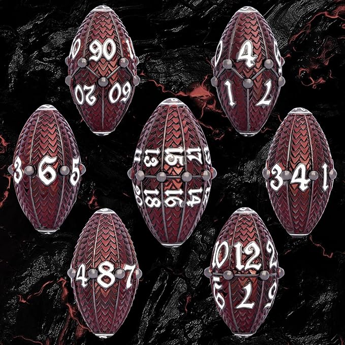 ARUOHHA DND Metal Dice Black Red Dragon Egg Dice with Rotating Dragon Egg Shell, Role Playing Game RPG Polyhedral D and D Dice Set D20 D12 D10 D8 D6 D4