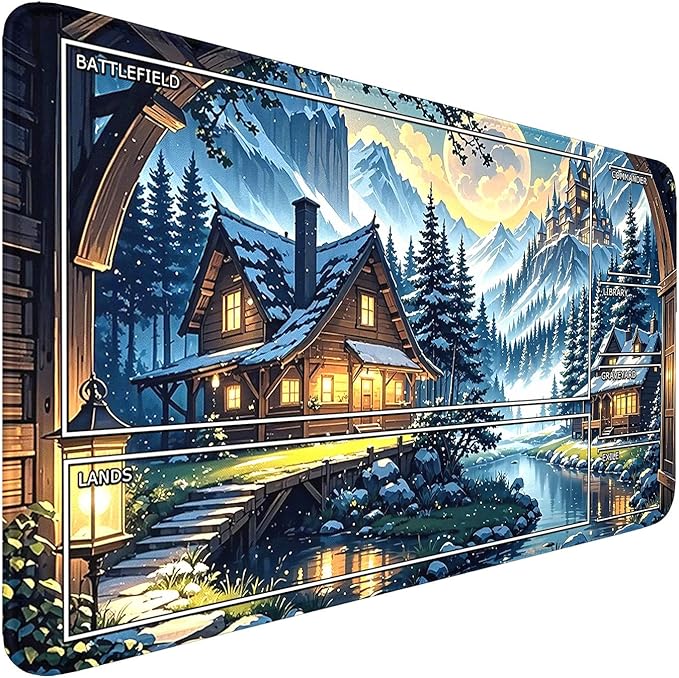 MTG Playmat- Stitched Edges Forest TCG Playmat-Non-Slip Landscape Play Mat Smooth Surface Rubber Base Board Game Mousepad 24x14 inches for Trading Card Game Playing with Storage Bags