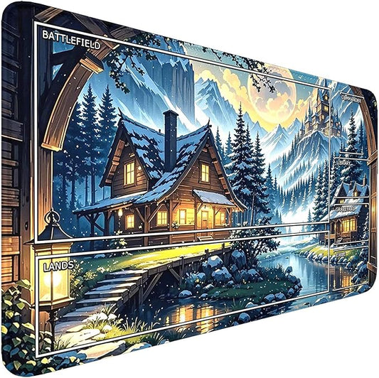MTG Playmat- Stitched Edges Forest TCG Playmat-Non-Slip Landscape Play Mat Smooth Surface Rubber Base Board Game Mousepad 24x14 inches for Trading Card Game Playing with Storage Bags