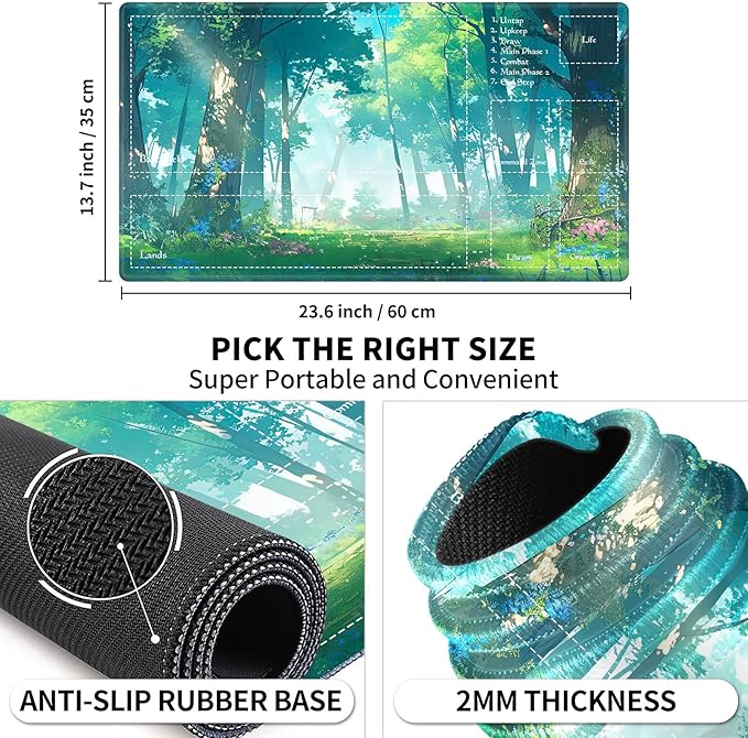 Playmat for MTG Card Game, Gameplay Mats 24"x14", Commander Deck Gaming Desk Mat, Beginner, Anime Woodland Forest