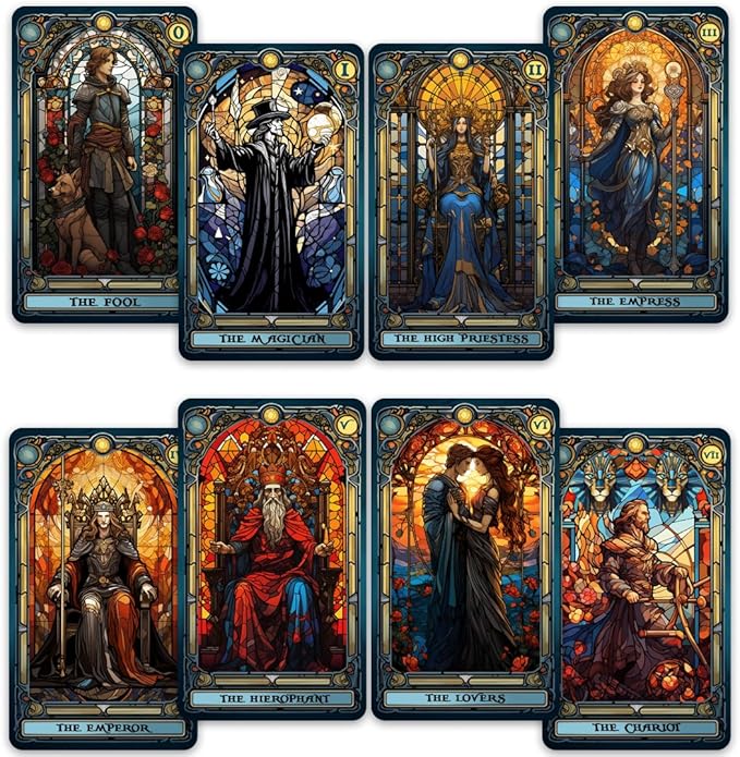 CRAFTERIAN Stained Glass Tarot Cards, 78 Tarot Deck with Foil Edges, Original Tarot Cards for Beginners and Experts with Guide Book, Fortune Telling Game, Divination Tools for All Skill Levels.