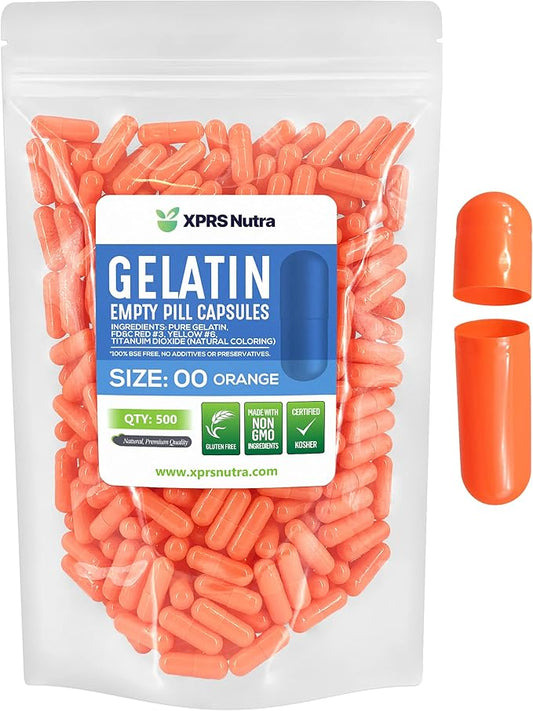 XPRS Nutra Size 00 Empty Capsules - 500 Count Empty Gelatin Capsules - DIY Capsule Filling - Fillable Pill Gel Caps for DIY Supplement Filling