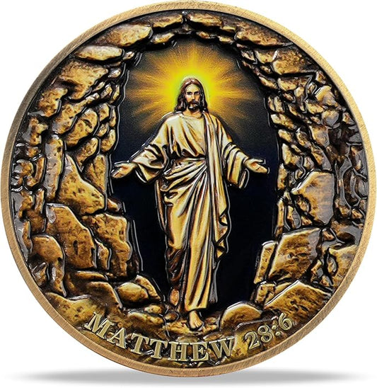 Jesus Stone Tomb Resurrection Religious Coin – Inspirational Bible Verse Medallion for Faith-Based Gifts, Spiritual Encouragement for Men & Women