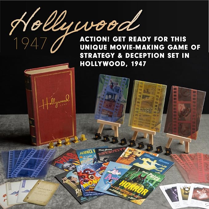 Hollywood 1947 Board Game, Movie Making Game for Friends and Family, Board Game of Cards, Strategy, and Deceit, for 1-9 Players, Ages 14+ - Deluxe