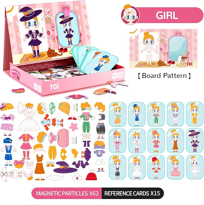 Toi Kids Magnet Toys Magnetic Jigsaw Puzzle Boxes with Game Board for Kids Ages 3-8, Preschool Tabletop Toy for Toddlers, Portable Travel Game, Girl