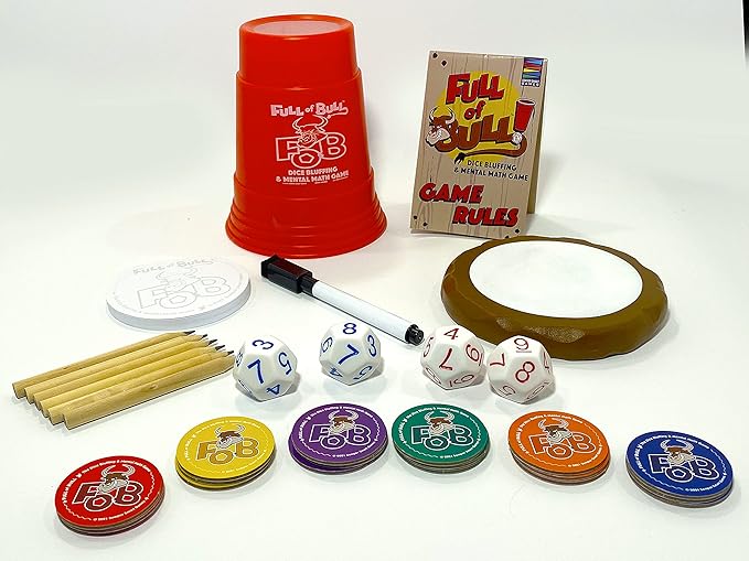 Full of Bull! Hilariously Fun Dice Bluffing & Mental Math Game to Help Master STEM Multiplication & Addition Skills, algebraic Thinking, Social IQ, Persuasion & intuitive Reasoning.