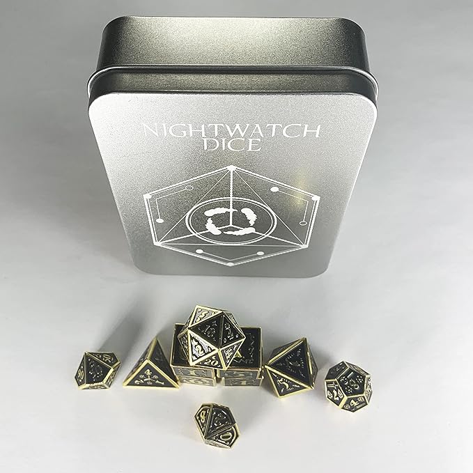Metal Dice Set Collection for DND and All TRPG Games (Nightwatch, Gold 10 Set)