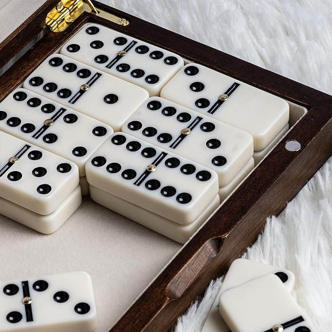 Dominoes Set for Adults, Double Six Dominos Set for Classic Board Games, 28 Pieces Dominoes Includes a Natural Wooden Box, Family Game Night and Strategy Games