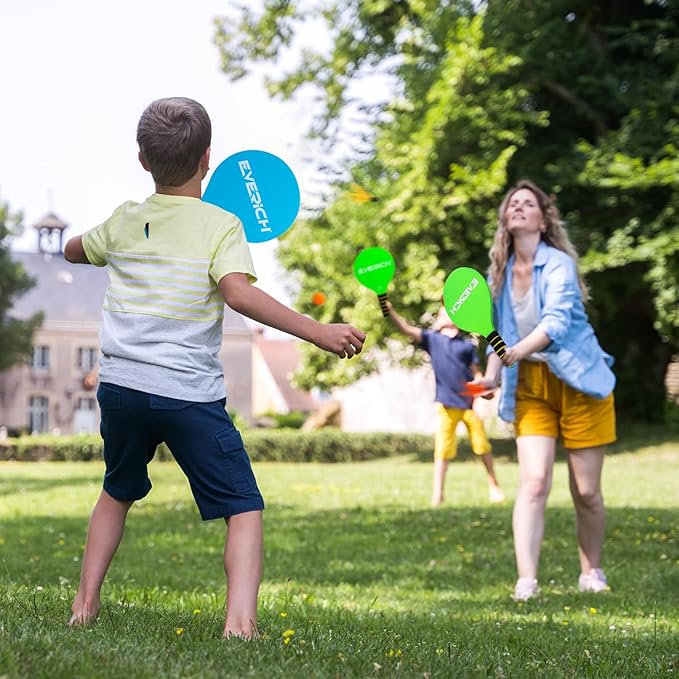 EVERICH Toss and Catch Ball Game Set & Paddle Ball Set, 4 Paddles 4 Balls 4 Birdies for Kids Teens Adults, Outdoor Indoor Beach Yard Lawn Toy Games for Family Fun, All-Season Play Birthday Easter Gift