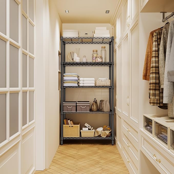 1250 lbs 5 Tier Shelf Metal Storage Shelves Shelving Wire Rack Heavy Duty Closet Organizers for Garage Kitchen Bathroom Laundry Black 13.8" D x 35.4" W x 68.5" H