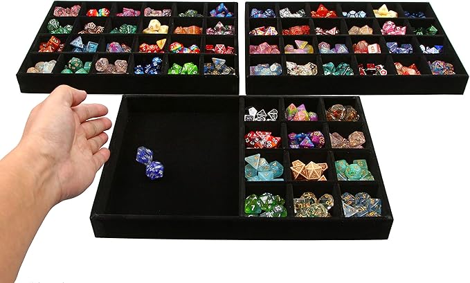 Forged Dice Co. Dice Display Case and Rolling Tray with 3 Removable Divided Dice Trays - Storage Box Holds up to 720 Metal or Plastic Polyhedral Dice Sets - Great for Dice Collectors or RPG D&D Games