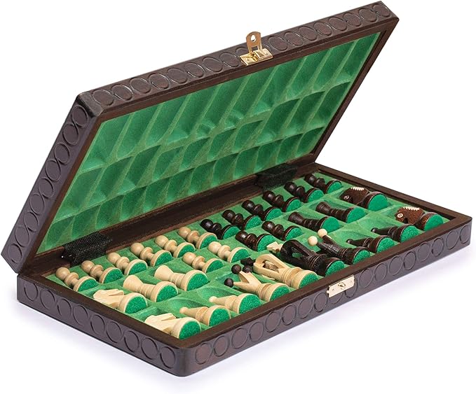 Husaria European International Chess Wooden Game Set, King's Classic - 13.8 Inches Medium Size Chess Set with Handcrafted Chessmen and Felted Folding Board