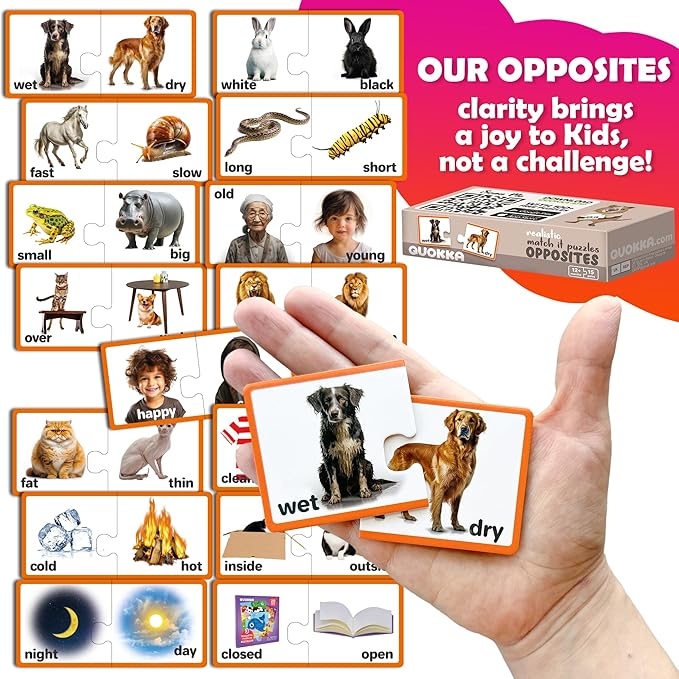 QUOKKA 5X MEGASET Realistic Puzzles for Toddlers 3-5 - Matching Games for Kids Ages 2-4 - Numbers Animals Opposites ABC Learning for Toddlers 1-3 Year Old - Educational Toy for Boy and Girl