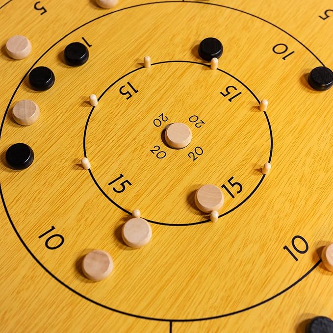 Tournament Crokinole & Checkers, 30" Official Crokinole Board Game | 26" Playing Surface, 24 Black & White Discs, Canadian Heritage Tabletop Games, Dexterity Krokinole Games Families and Friends
