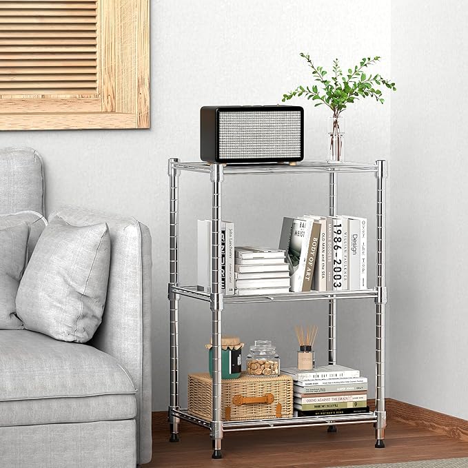 450 lbs Wire Storage Shelving 3-Tier Utility Shelving Unit Steel Organizer Wire Rack for Home,Kitchen,Office,Chrome(11.8" D x 17.7" W x 26.3" H)