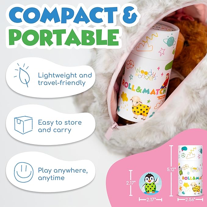 Roll and Match Game – Wooden Dice Matching Toy for Toddlers | Educational Logic Game for Kids 3+ | Learn Colors, Shapes & Animals | Preschool Montessori Activity STEM