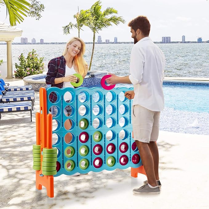 Costzon Giant 4-in-A-Row, Jumbo 4-to-Score Giant Game Set for Kids & Adults, Indoor Outdoor Yard Connect Game, 3.5FT Tall with 42 Jumbo Rings & Quick-Release Slider, Perfect for Family & Party Games