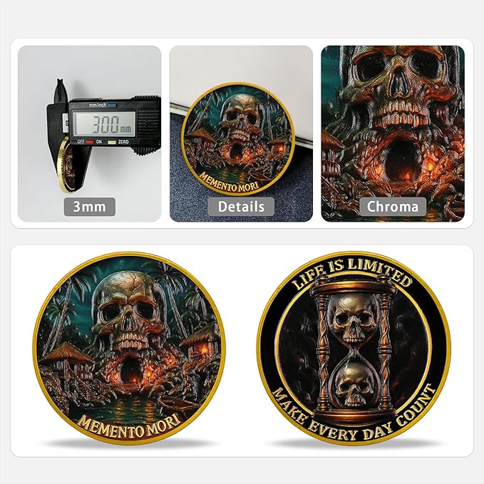 Memento Mori Coin Momento Mori Coin Skull Coin Stoic Gifts Memento Mori Calendar Living Memento Mori Amor Fati Coin (Skull Island)