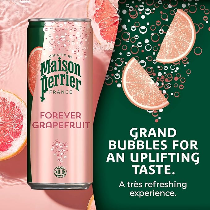 Maison Perrier Forever Grapefruit Flavored Sparkling Water, 11.15 Fl Oz Cans, 8 Count, 3 Pack