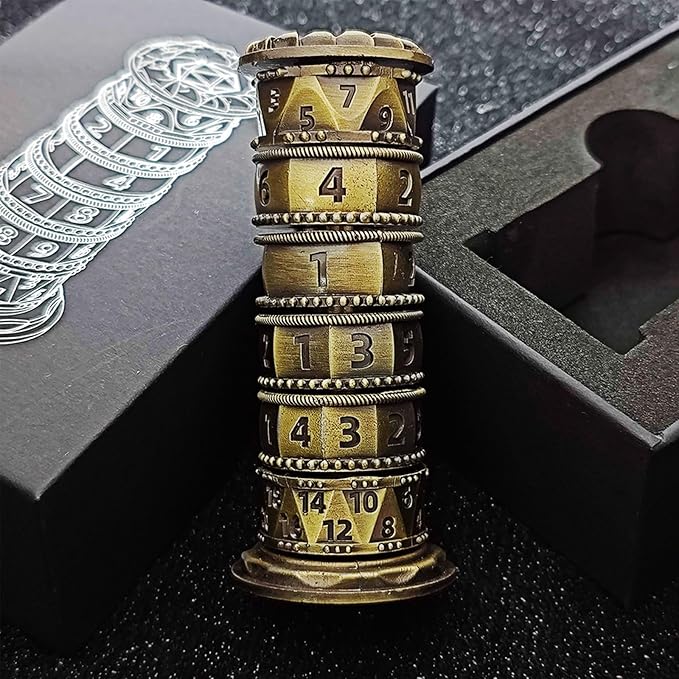 Dragonstone Keep Roulette Dice Spinner for DND Dice Set, 7-in-1 Dragon Metallic D&D Dice with Gift Case for Dungeons and Dragon Game, RPG Role Playing Table Game Gifts (Black-Gold)