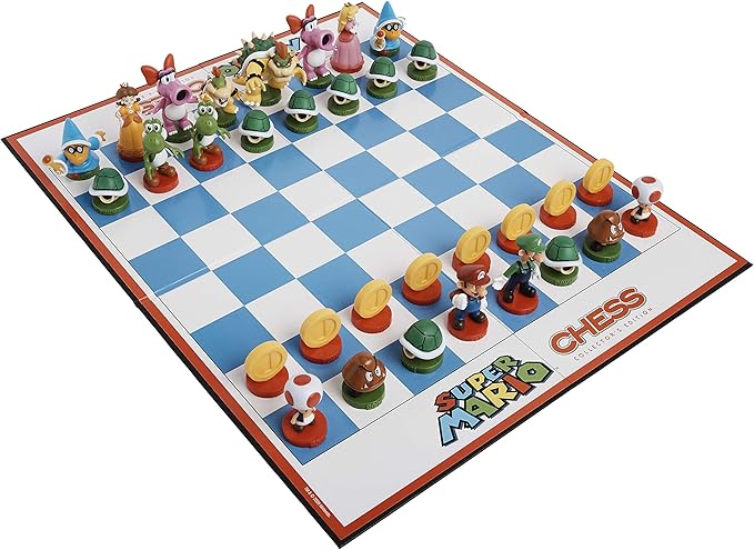 Super Mario Chess Set | 32 Custom Sculpt Chess Pieces Including Iconic Characters - Mario, Luigi, Peach, Toad, Bowser | Super Mario Themed Chess Game