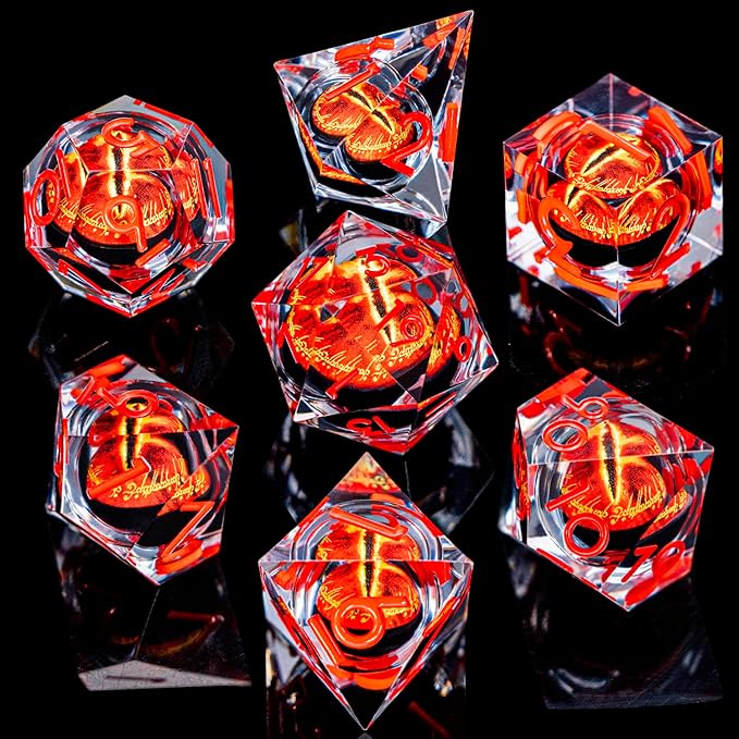 ARUOHHA DND Resin Dice Gazes Eye Dice Liquid Core Red RPG Sharp Edged Dice Set with Gift Box, Polyhedral D and D Dice Set Compatible with Dungeons Dragons Role Playing Game D20 D12 D10 D8 D6 D4