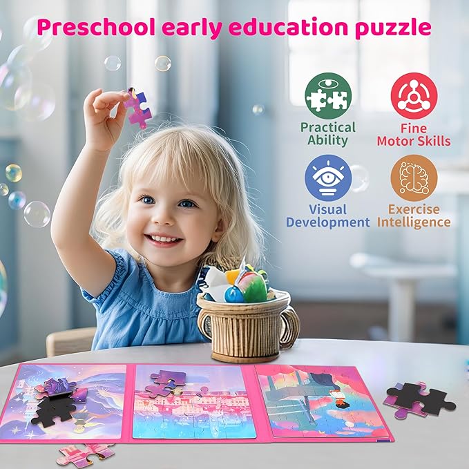 Puzzles for Kids Ages 4-6 Girls 120 Pieces Two-Book Travel Puzzles for Kids 3-5 Airplane Car Road Trip Activities Games Toys 3 4 5 6 7 8 Year Old Girls Gift