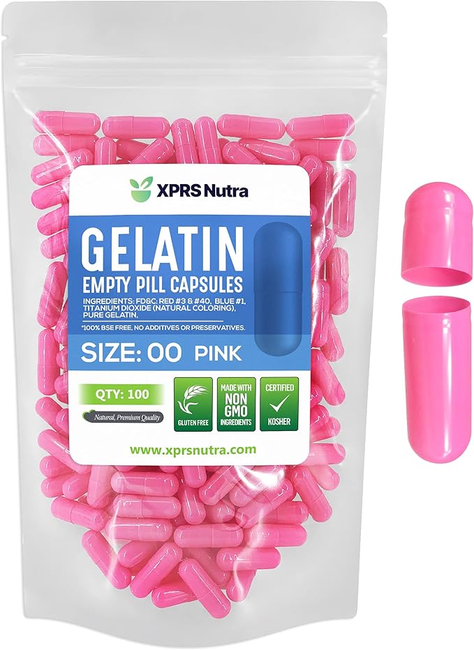 XPRS Nutra Size 00 Empty Capsules - 100 Count Empty Gelatin Capsules - Pills DIY Capsule Filling - Fillable Pill Gel Caps for Do-It-Yourself Supplements (Pink)
