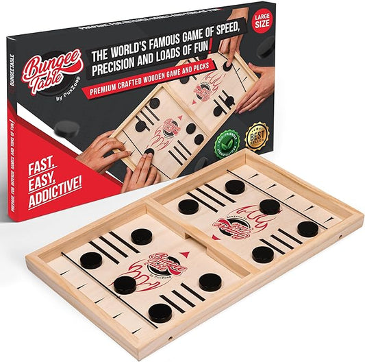 Fast Sling Puck Game - Test Your Speed and Accuracy with This Fast-Paced Wooden Air Hockey Board Game - Guaranteed Fun for Family Night or Friends Party