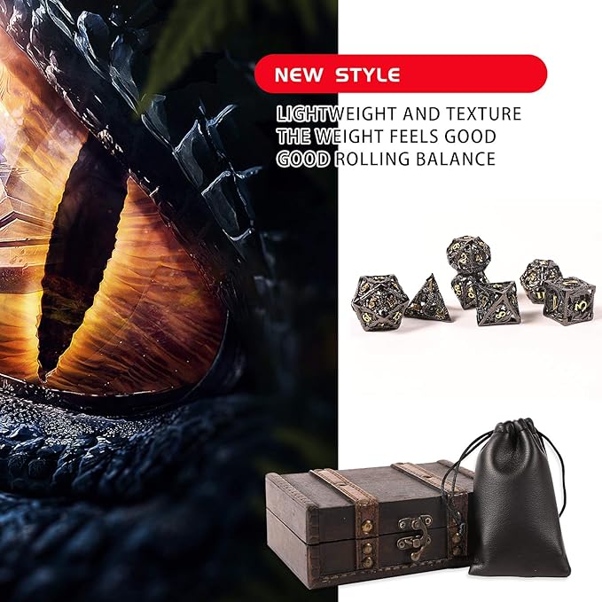 AncientDeer DND Dice Set 7 Pieces D&D Pure Copper Hollow Polyhedral DND Dice W/Gift Box & Dice Bag for DND RPG Explorers Savage World and Table DND Dungeons and Dragons Role Playing