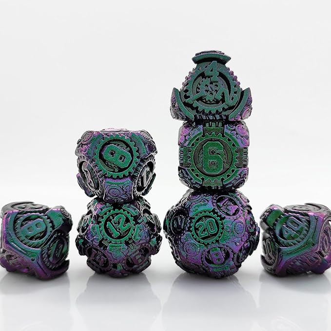 Geakeeper Construct D&D Dice, Metal DND Dice Set, 7Pcs Polyhedral Dragon Metallic D&D Dice with Gift Case for Dungeons and Dragon Game, RPG Role Playing Table Game Gifts (Gradient Green)