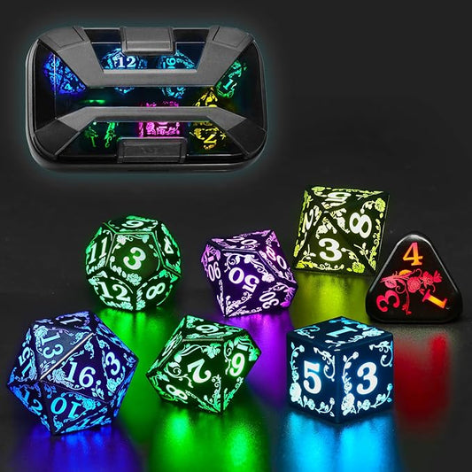 Light up LED Dice Set D and D Rechargeable for Dungeons and Dragons RGB DND Dice with Charging Box 7-Color Polyhedral Role Playing Dice for DND Gifts RPG Tabletop Games (Rose RGB)