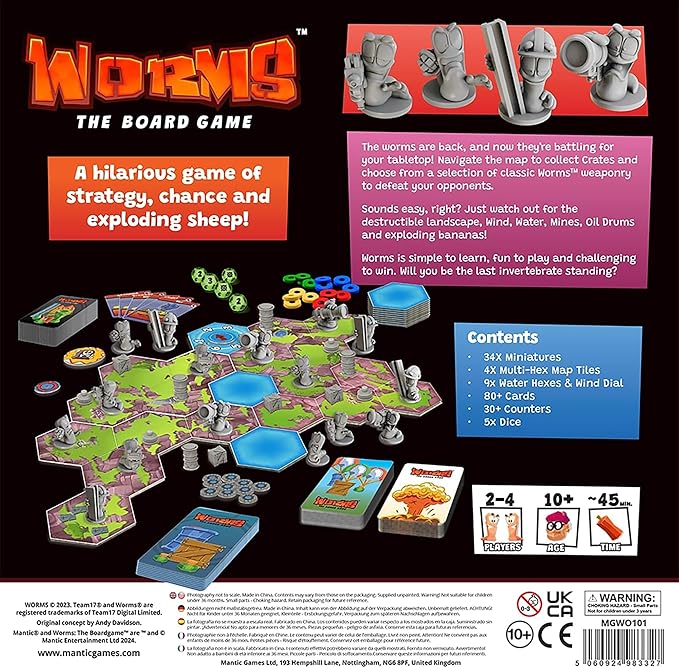 Mantic Games: Worms: The Board Game - Hilarious Tabletop Game Incorporating All The Fun & Shenanigans from The Classic Video Game, Age 10+, 2-6 Player