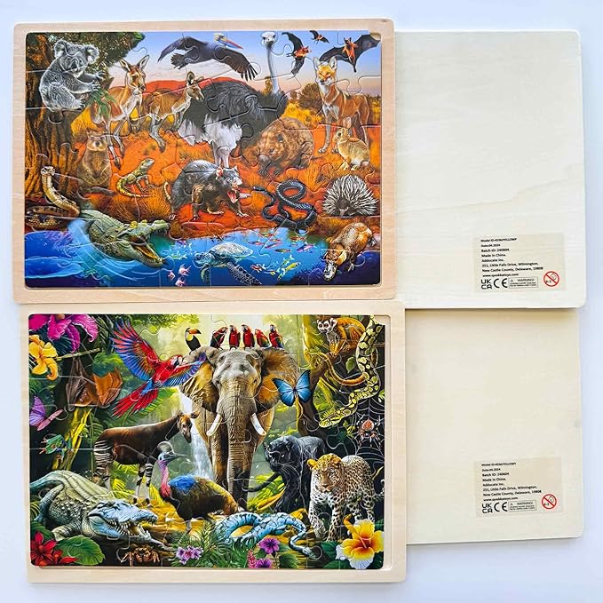 QUOKKA 4SET Puzzles for Kids Ages 4-6 - 36 Pcs Wooden Realistic Montessori Puzzles Ages 3-5 - Polar & Tropical Regions, Yellowstone & Australian Animals Learning Games for Boys and Girls 4-8 Year Old