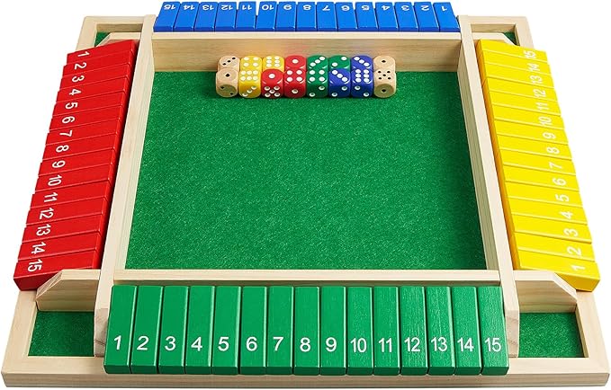 Upgrade Shut The Box Dice Game 1-4 Player, Wooden Board Table Math Games with 16 Dices, Classics Tabletop Version Games for Kids & Adults, Home, Classroom, Party or Pub (14 Inches)