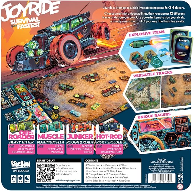 Joyride: Survival of The Fastest - Car Combat Board Game, Battle On Maps & Racetracks, Ages 12+, 2-4 Players
