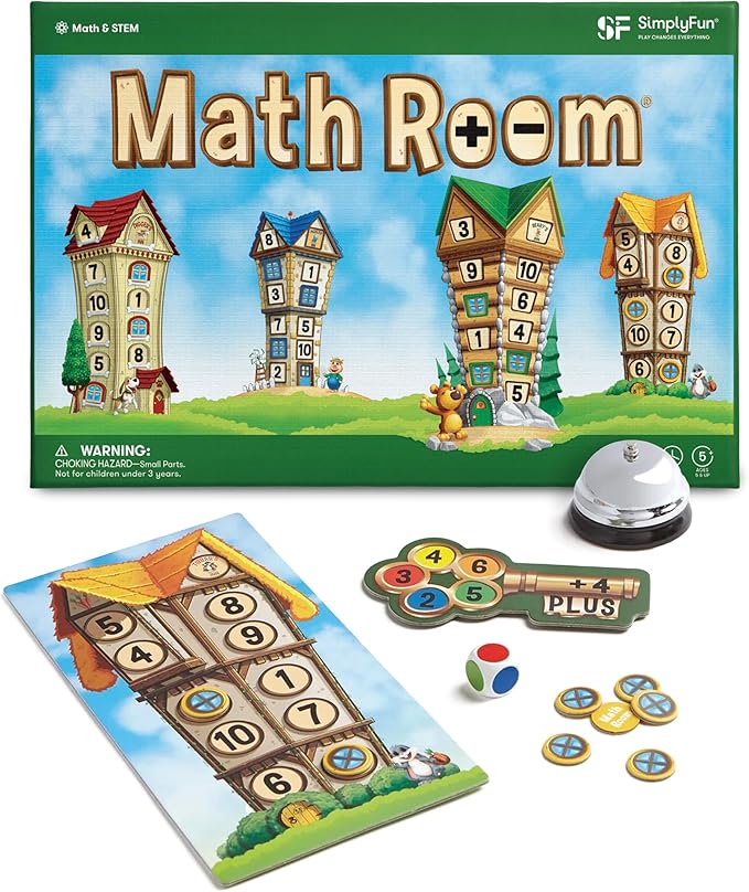 SimplyFun Math Room - Educational Game for Quick Thinking & Fun - Fast Solving Addition & Subtraction for Kids Ages 5 & Up - 2 to 4 Players