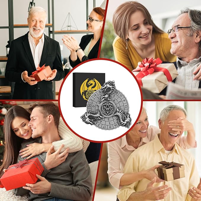 Spinner DND Dice, 7-in-1 Dragon Metallic D&D Dice, Dragon Roulette Dice Spinner for DND Dice Set, DND Gifts with Gift Box, Role Playing Board Game Accessories, DND Dice Set Gifts, Silver